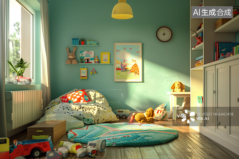【AI数字艺术】多彩儿童房样板间图片素材