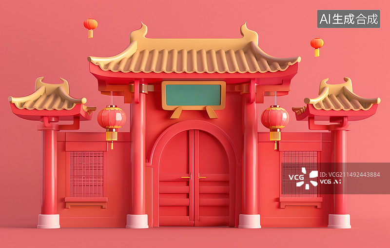 【AI数字艺术】春节装饰的中国风门楼牌坊图片素材
