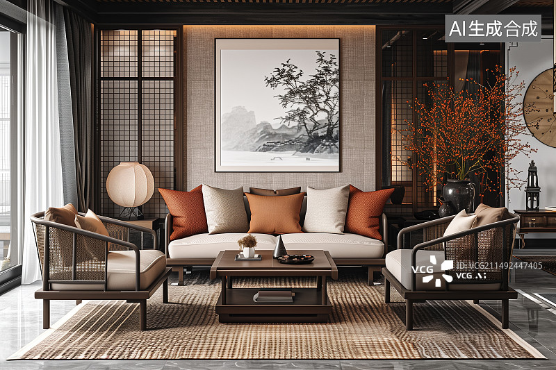 【AI数字艺术】中式家具客厅图片素材