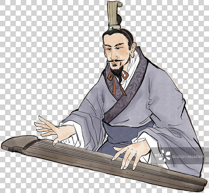 演奏古琴的古人水墨国画人物元素图片素材