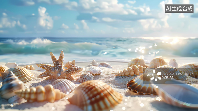 【AI数字艺术】海滩边的贝壳图片素材