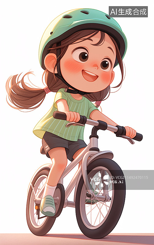 【AI数字艺术】儿童节暑假放假休闲度假，小孩玩水枪插画骑自行车的女孩，立夏节气女孩快乐骑行运动插画图片素材