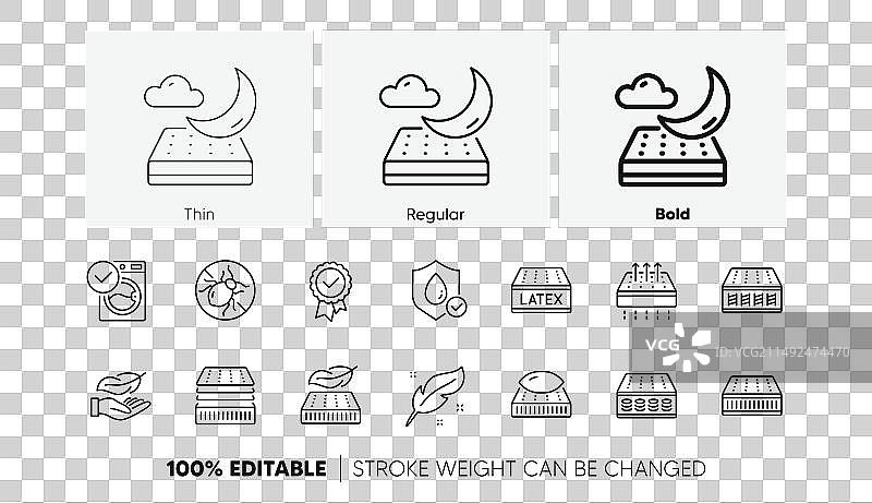 透气记忆棉床垫线条图标合集图片素材