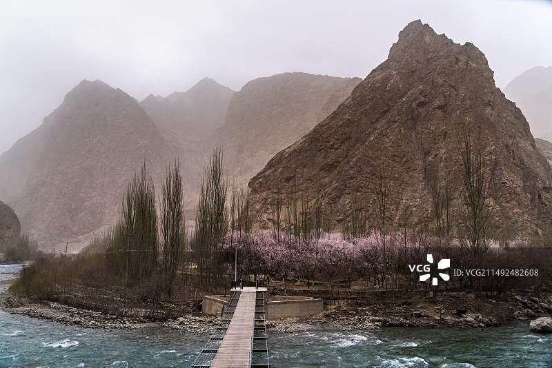 塔什库尔干河畔的杏花岛春暖花开图片素材