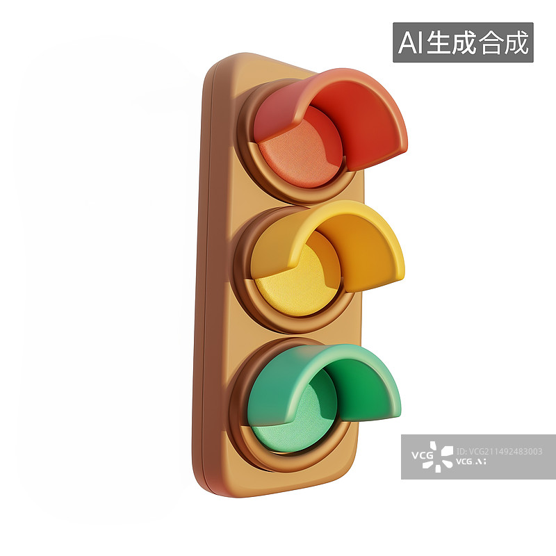 【AI数字艺术】白底背景3D风格交通信号红绿灯元素图片素材