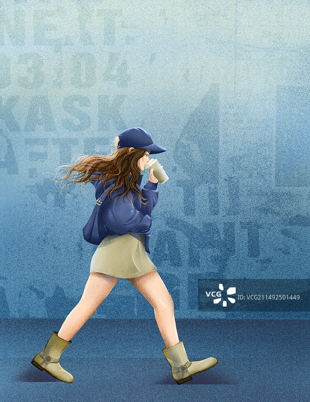 戴帽子走路的女孩子图片素材