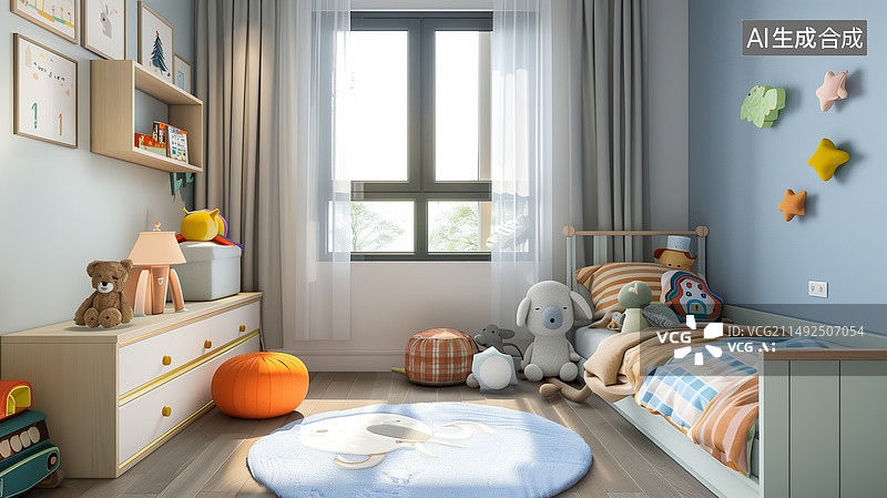 【AI数字艺术】儿童房室内样板房家居设计图片素材