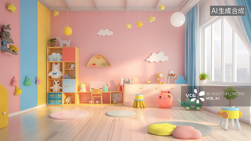 【AI数字艺术】儿童房室内样板房家居设计图片素材