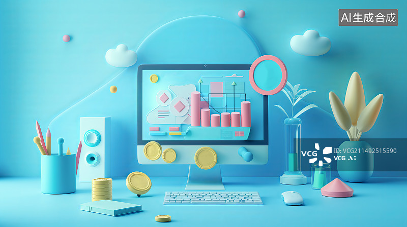 【AI数字艺术】电脑办公场景C4D三维图形图片素材