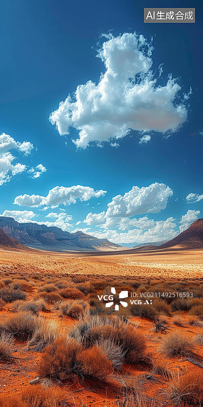 【AI数字艺术】干旱的沙漠景观蓝天白云图片素材