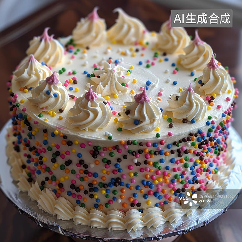 【AI数字艺术】一个美味的蛋糕上面有五颜六色的洒粉图片素材