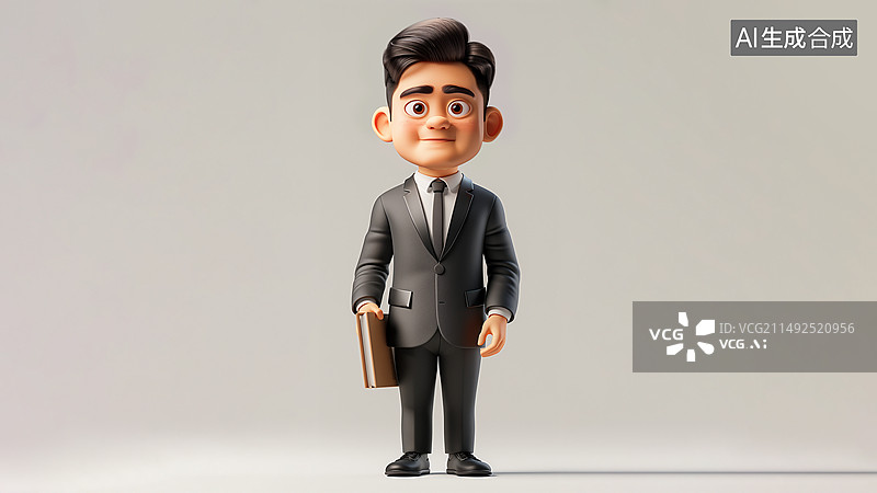 【AI数字艺术】3D卡通商人拿着笔记本图片素材