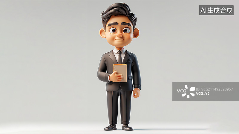 【AI数字艺术】3D卡通商人拿着笔记本图片素材