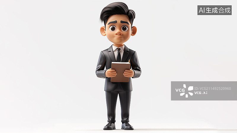 【AI数字艺术】3D卡通商人拿着笔记本图片素材