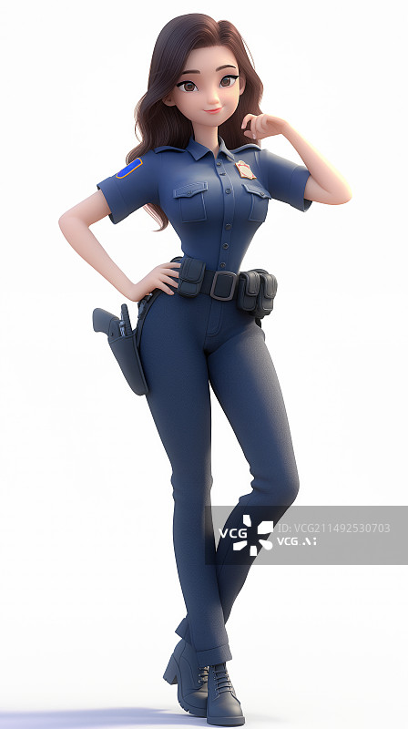 【AI数字艺术】3d卡通女警人物形象图片素材