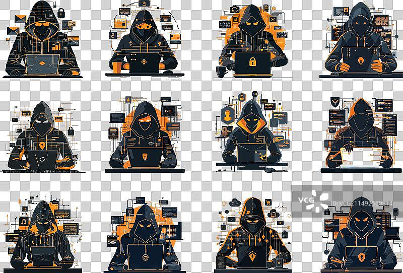 黑客网络犯罪卡通概念合集图片素材