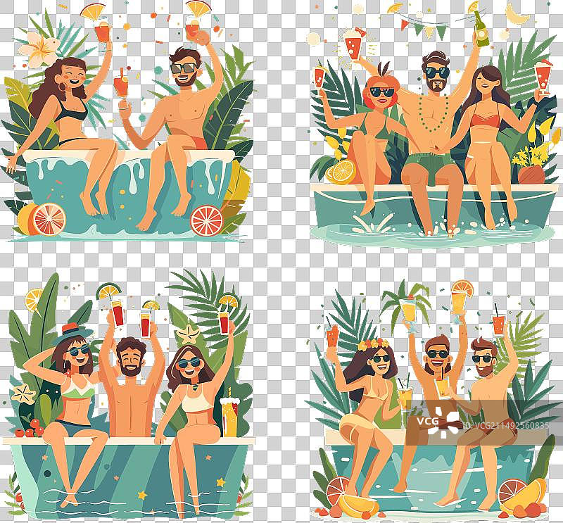 按摩浴缸派对卡通场景图片素材