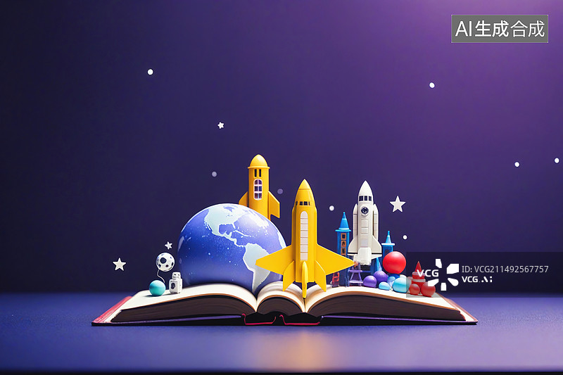 【AI数字艺术】蓝色背景下的书和书本图片素材