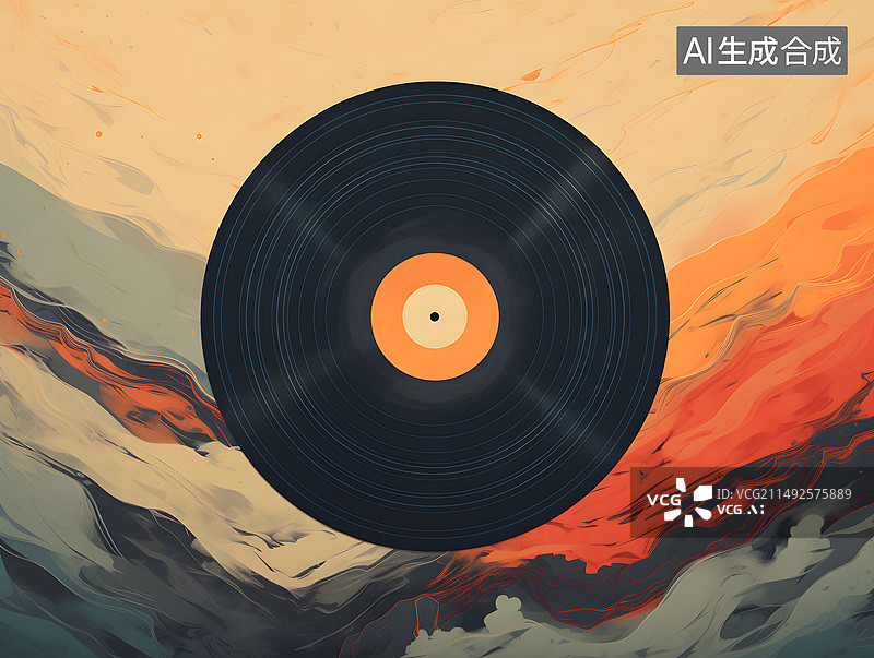 【AI数字艺术】极简唱片插画图片素材