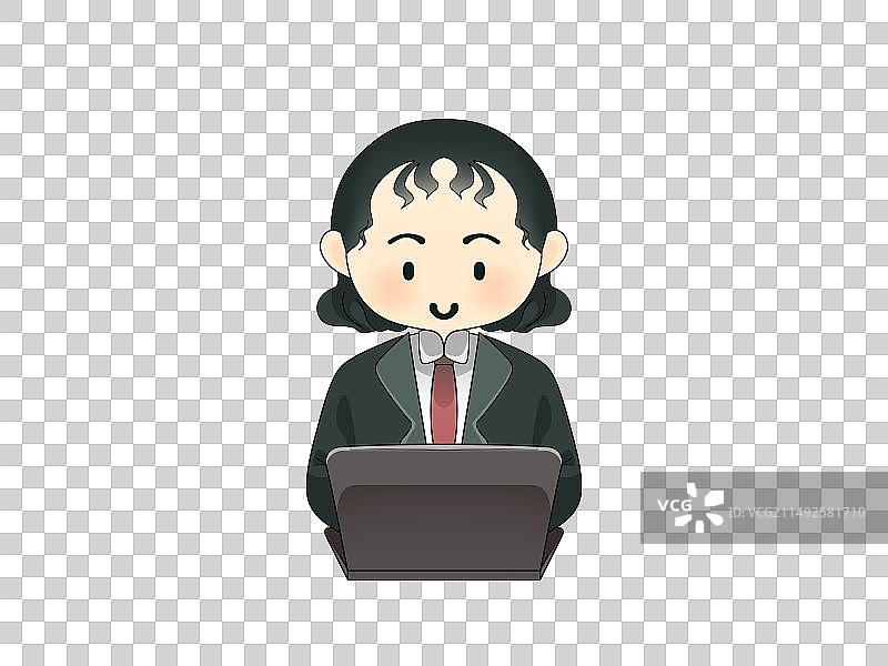 对着电脑认真工作的女子卡通素材图片素材