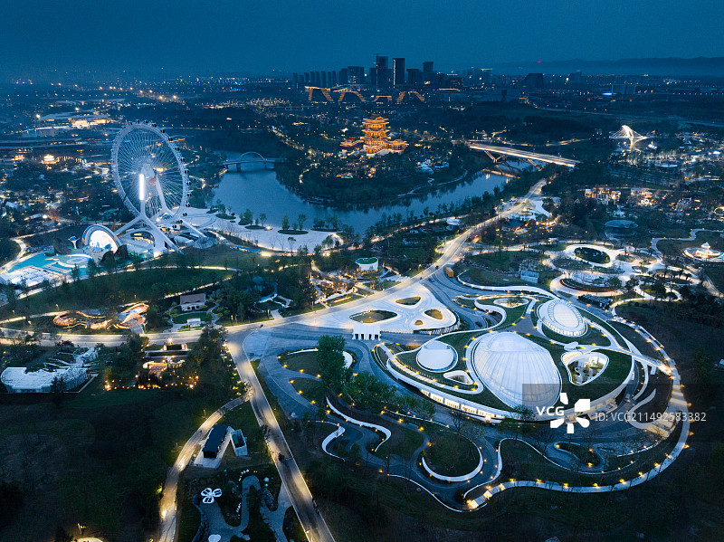 2024年成都世界园艺博览会夜景航拍图片素材