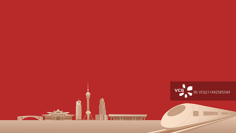动车与石家庄城市矢量插画，开往石家庄的高铁列车矢量插画，新年春运高端宣传年会年终盛典春节晚会图片素材