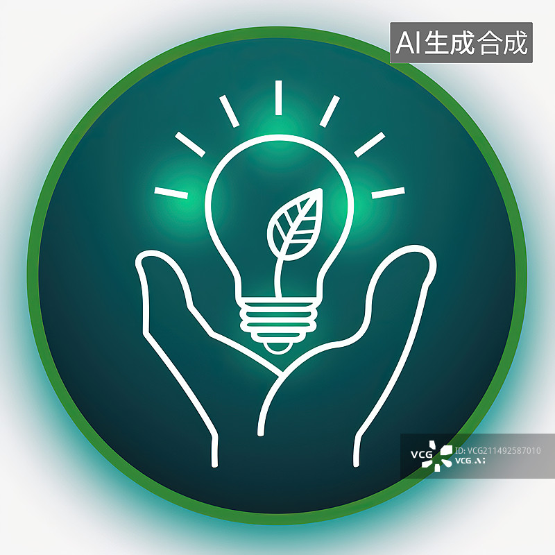 【AI数字艺术】绿色背景下灯泡的正上方图片素材