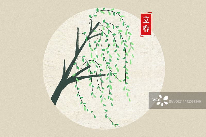 手绘柳枝柳树植物装饰插画图片素材