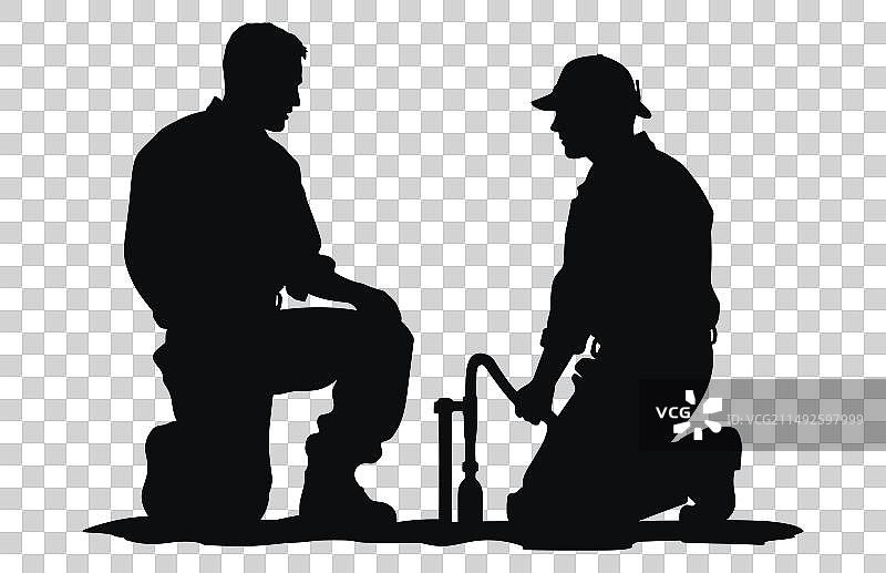 消防员和水管工剪影，水管工穿着工作服图片素材