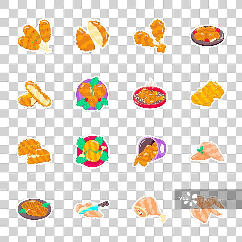 鸡肉美食扁平贴纸合集图片素材