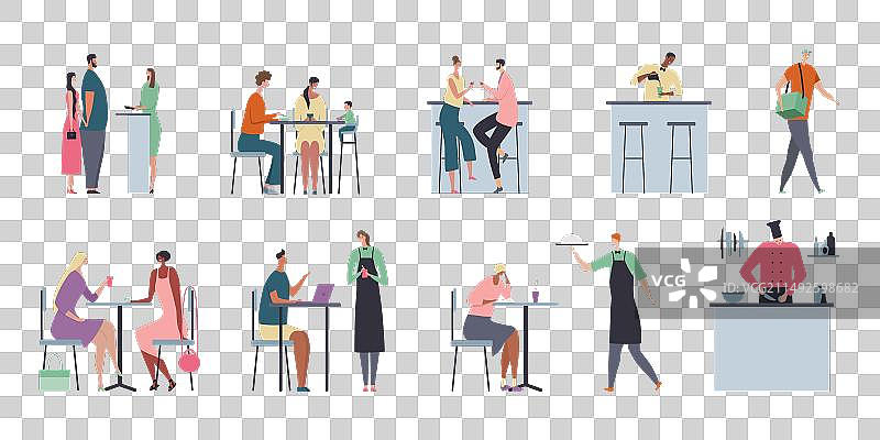 咖啡馆扁平化风格组合图片素材