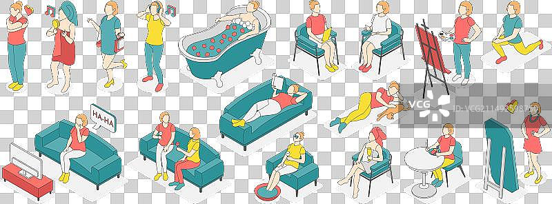 自我关怀概念2.5D彩色图标集图片素材