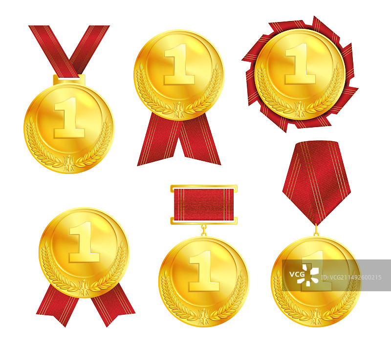 红色丝带金牌图片素材