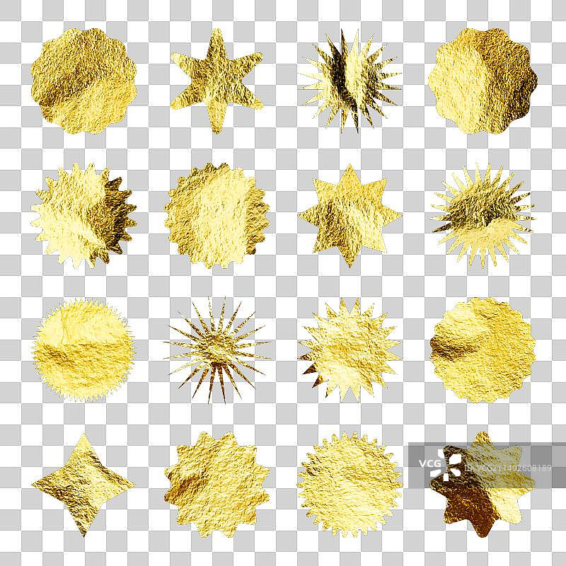 金色星星放射状符号，闪亮金箔图片素材