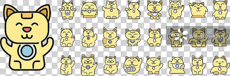 彩色线条招财猫图标合集图片素材