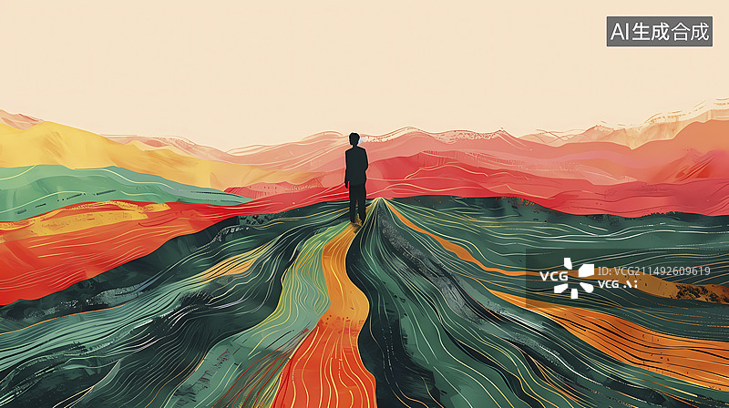 【AI数字艺术】绿色田野旷野抽象插画海报背景图片素材