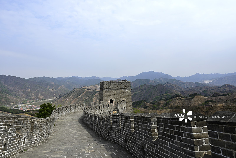 蓝天下群山中的中国天津蓟州黄崖关长城图片素材