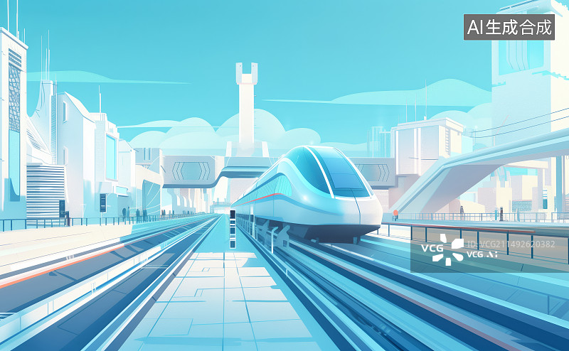 【AI数字艺术】高速地铁列车概念插画图片素材