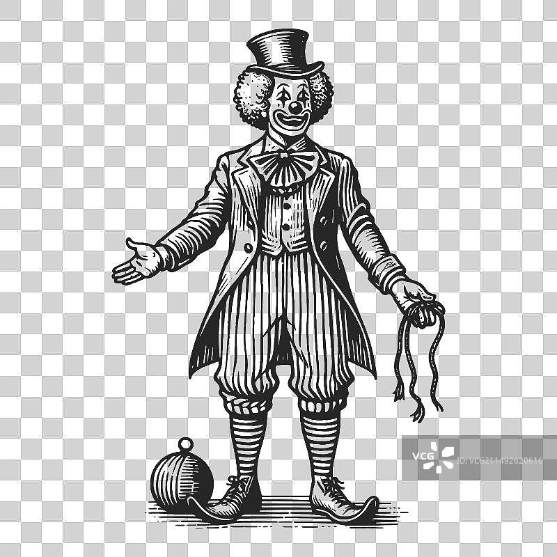 复古马戏团小丑雕刻图片素材