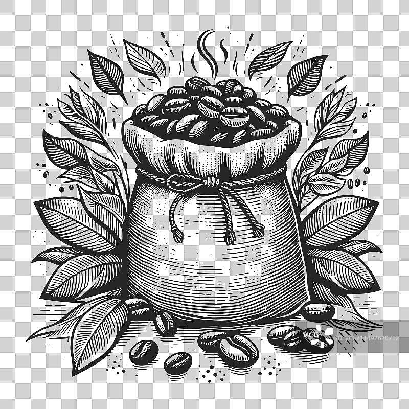 咖啡豆麻袋雕刻图片素材