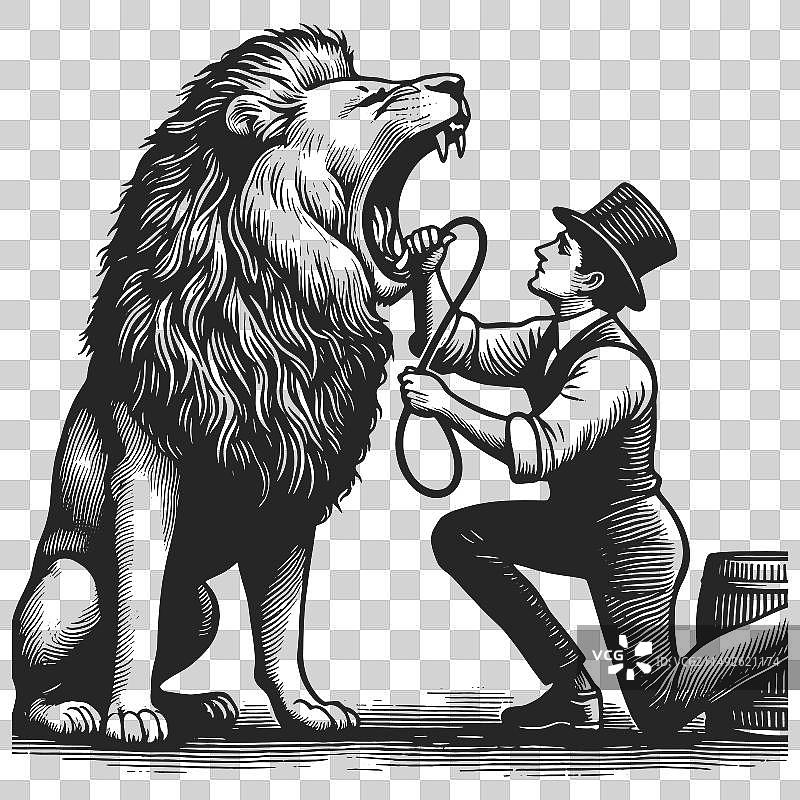 与狮子一起的马戏团驯兽师图片素材