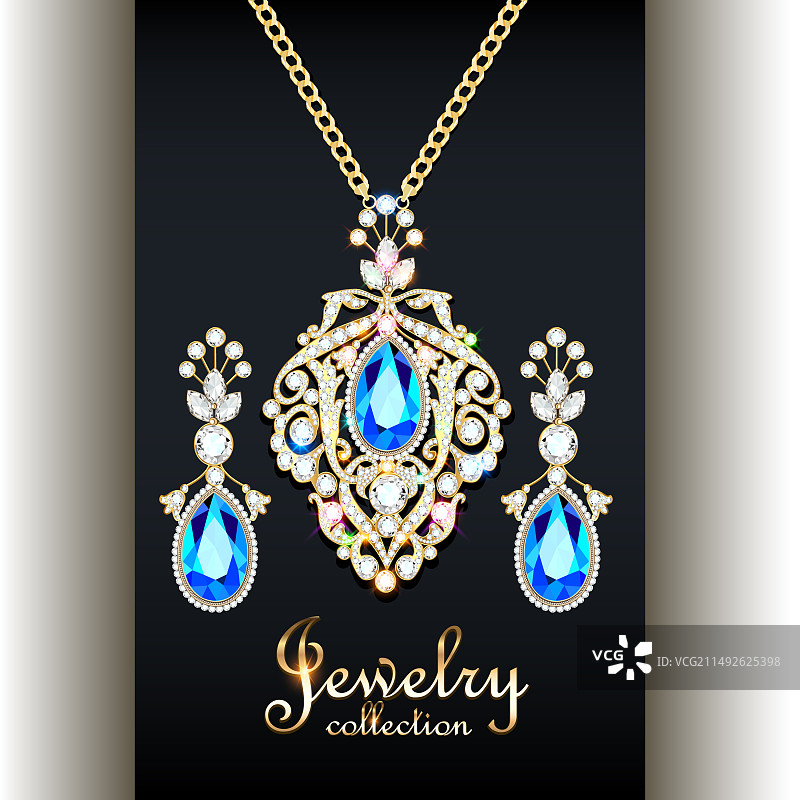 镶嵌宝石的优雅吊坠和耳环图片素材
