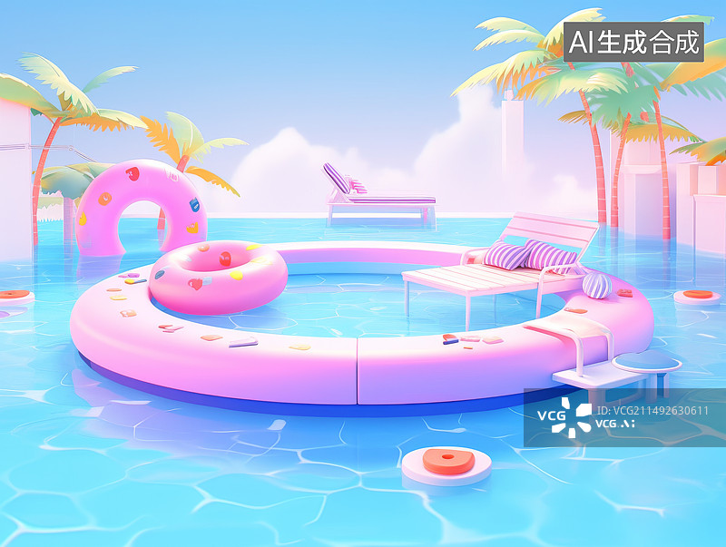 【AI数字艺术】卡通风格的游泳池图片素材