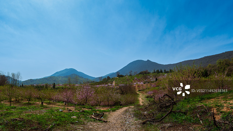 南京老山响堂村蓝天下的桃源谷田野风景图片素材