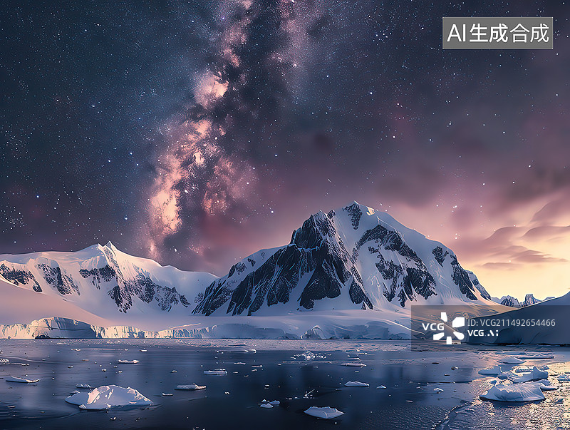 【AI数字艺术】银河下的雪山与冰川图片素材