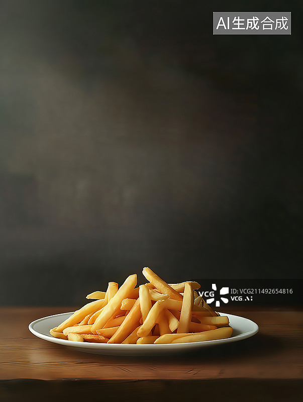 【AI数字艺术】桌上盘子里的薯条特写镜头图片素材