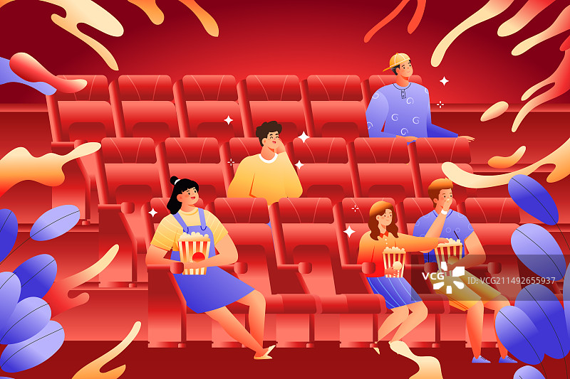 卡通电商促销优惠活动消费券网购团购折扣满减福利邀请好友电影票影院购物节学生青年夏季夏天渐变矢量插画图片素材