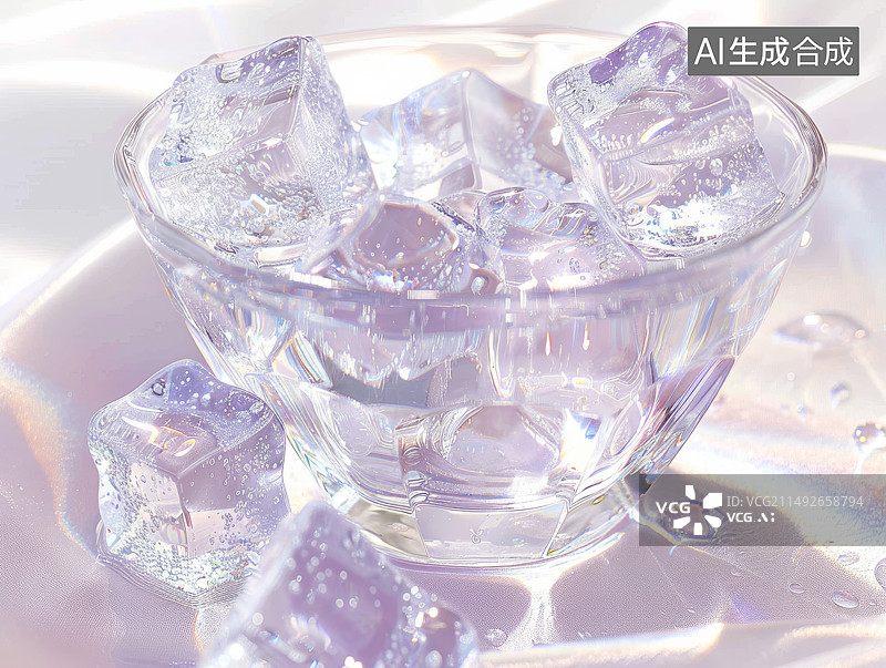 【AI数字艺术】玻璃杯中的粉色冰块图片素材