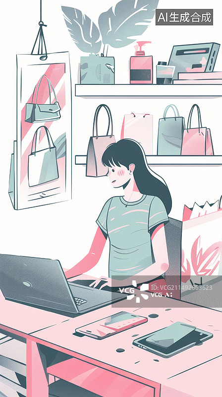【AI数字艺术】商场购物 网购插画图片素材