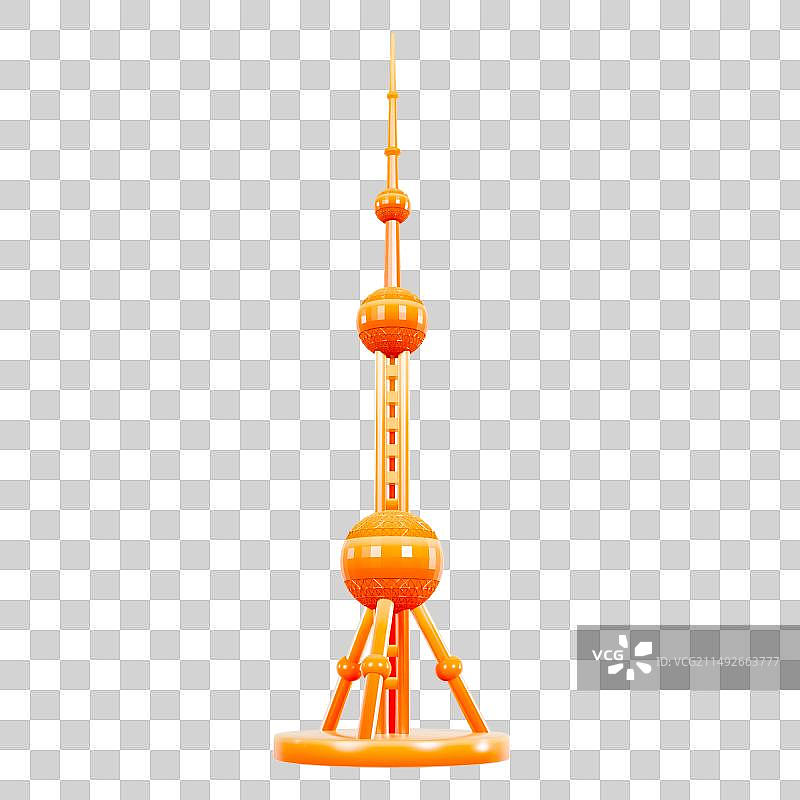 3D立体红金色上海东方明珠城市地标建筑元素图片素材